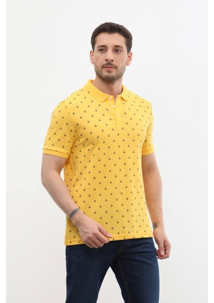 Markapia Home Erkek Polo Yaka Çapa Desenli Pamuk Tişört