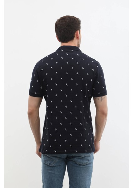 Erkek Polo Yaka Yaprak Desenli %100 Pamuk Tişört