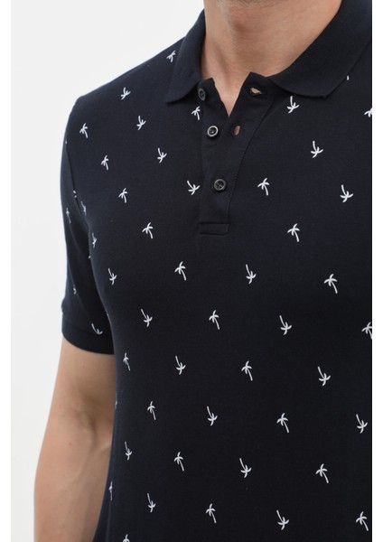 Erkek Polo Yaka Yaprak Desenli %100 Pamuk Tişört