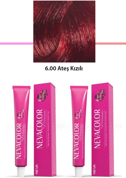 2'li Set Premium 6.00 Ateş Kızılı - Kalıcı Krem Saç Boyası 2 x 50 G Tüp