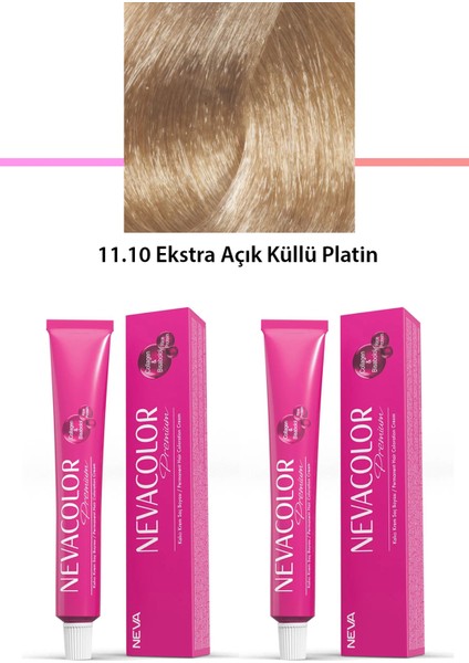 2'li Set Premium 11.10 Ekstra Açık Küllü Platin - Kalıcı Krem Saç Boyası 2 x 50 G Tüp