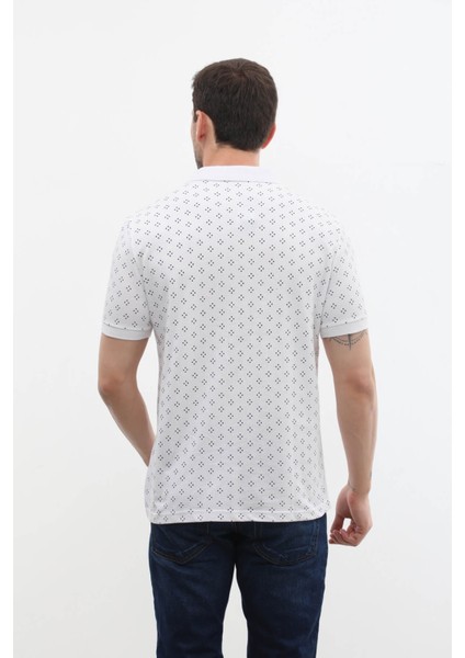 Erkek Polo Yaka Domino Desenli Pamuk Tişört