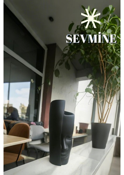 Bohem Iskandinav Siyah Tek Yüz Beton Vazo 31 cm | Hediyelik Modern Şık Tasarım fiyatları