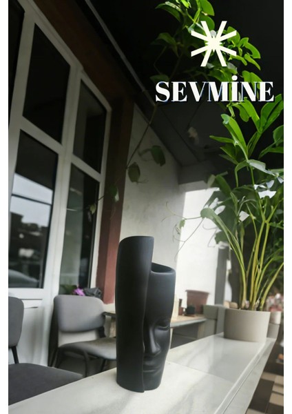 Bohem Iskandinav Siyah Tek Yüz Beton Vazo 31 cm | Hediyelik Modern Şık Tasarım modelleri