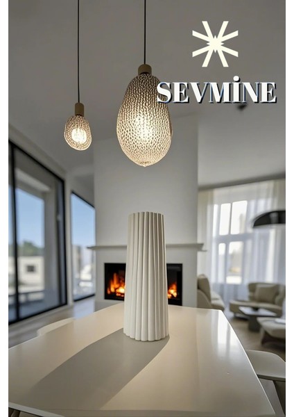 Iskandinav Tarzı Bohem Çizgili Kırık Beyaz Vazo 18 cm modelleri