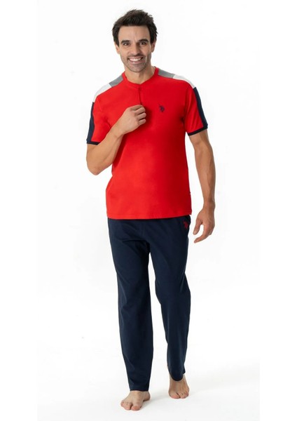 Erkek Düğmeli Yuvarlak Yaka Kısa Kollu Pijama Takımı