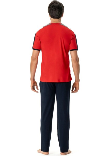 Erkek Düğmeli Yuvarlak Yaka Kısa Kollu Pijama Takımı modelleri