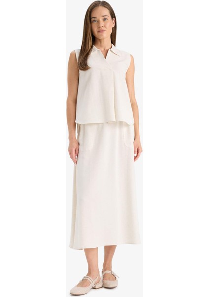 Regular Fit Polo Yaka Keten Karışımlı Kolsuz Bluz F0982AX25HS fiyatları