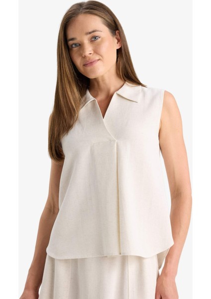 Regular Fit Polo Yaka Keten Karışımlı Kolsuz Bluz F0982AX25HS modelleri