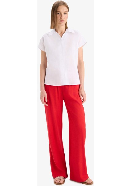 Regular Fit Flamlı Pamuk Kısa Kollu Beyaaz Gömlek E8472AX25SM fiyatları