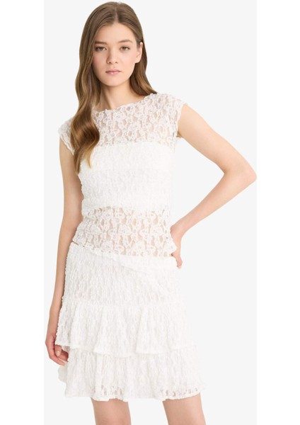 Fitted Yuvarlak Yaka Dantel Kısa Kollu Bluz F5197AX25HS fırsatları