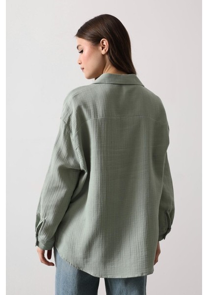 Müslin Uzun Kol Gömlek - Haki fırsatları