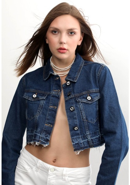 Kadın Püsküllü Crop Jean Ceket fırsatları