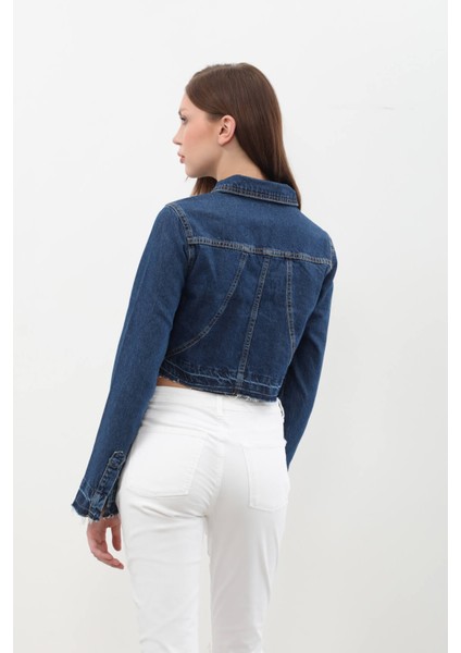 Kadın Püsküllü Crop Jean Ceket