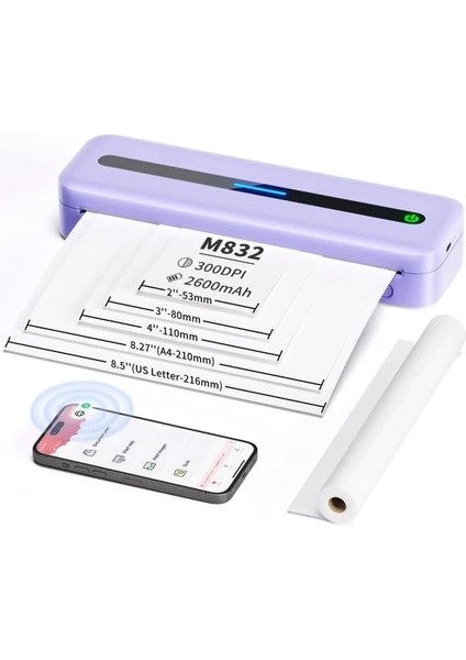 Colorwıng M832 Seyahat Için Kablosuz Taşınabilir Yazıcılar Mor
