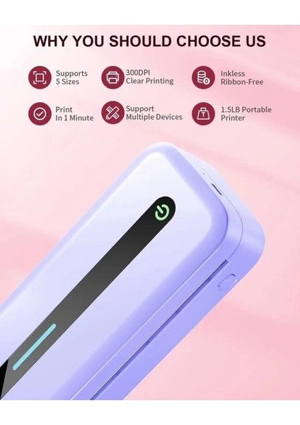 Colorwıng M832 Seyahat Için Kablosuz Taşınabilir Yazıcılar Mor