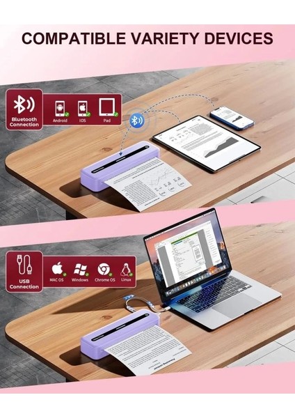 Colorwıng M832 Seyahat Için Kablosuz Taşınabilir Yazıcılar Mor