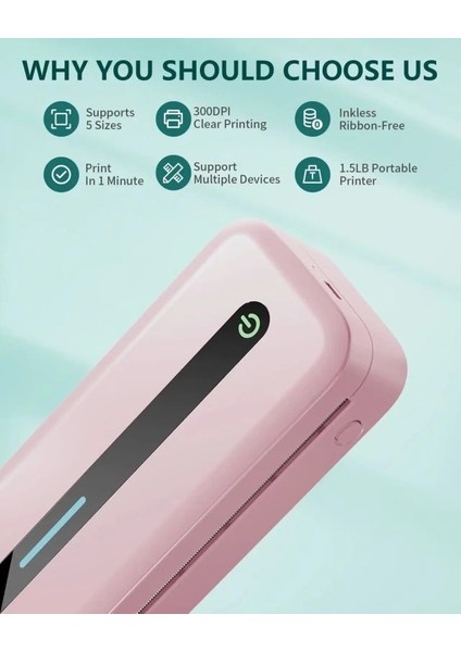 Colorwıng M832 Seyahat Için Kablosuz Taşınabilir Yazıcılar Pembe