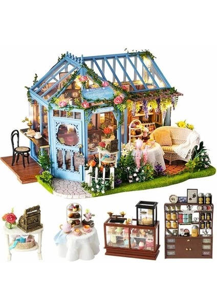 Dıy Ahşap Dollhouse ve Minyatür Mobilya A-Rose Garden Tea House