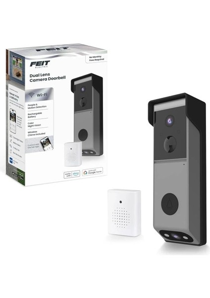 Feit Electric Akıllı Kapı Zili Wi-Fi Kamera Battery Powered Black