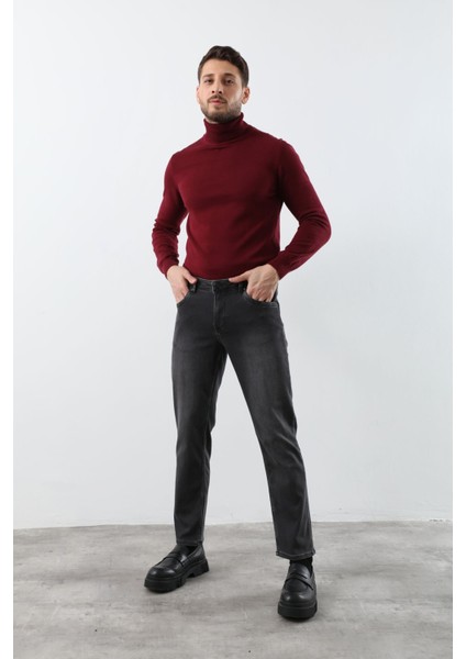 Erkek Likralı Straight Fit Jean Pantolon Siyah