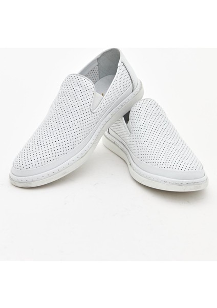 Beyaz Erkek Sneaker Deri Ayakkabı