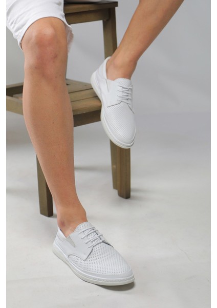 Beyaz Erkek Sneaker Deri Ayakkabı