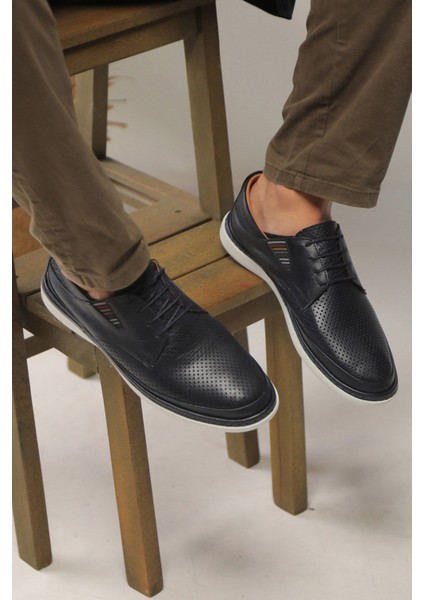 Lacivert Erkek Sneaker Hakiki Deri Ayakkabı