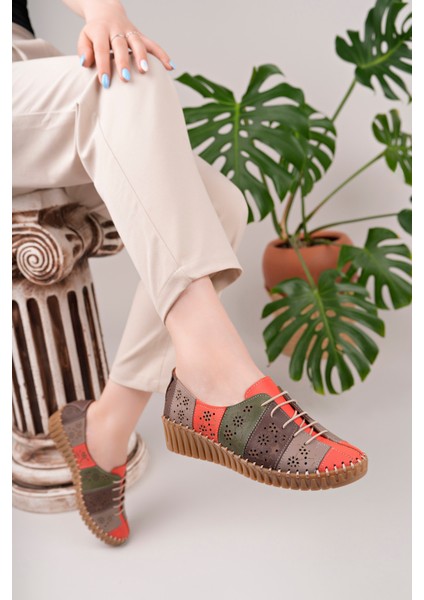 Kadın Hakiki Deri Kırmızı Mix Comfort Ayakkabı