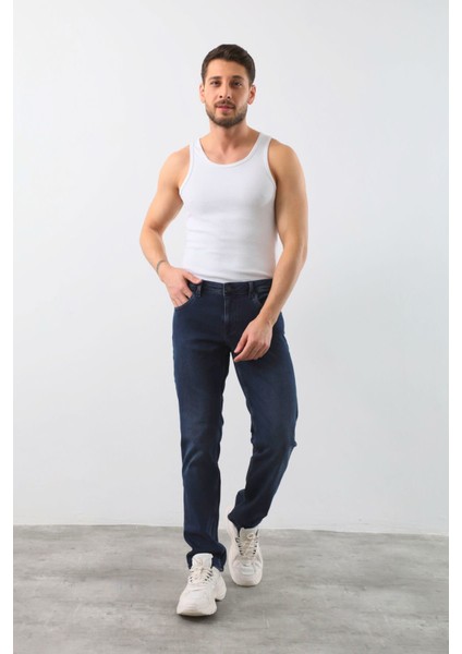 Erkek Likralı Straight Fit Jean Pantolon Mavi