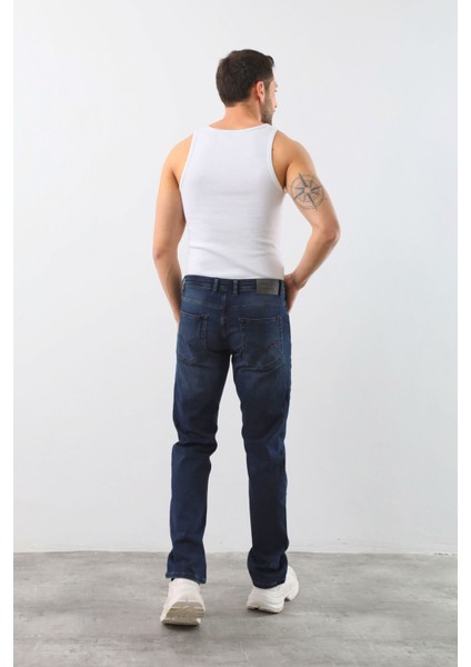Erkek Likralı Straight Fit Jean Pantolon Mavi
