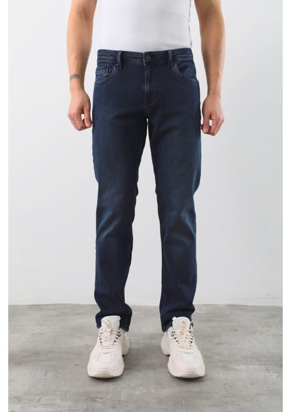 Erkek Likralı Straight Fit Jean Pantolon Mavi