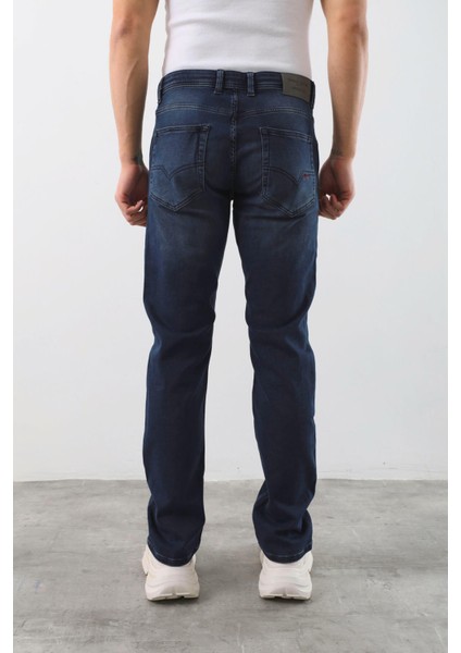 Erkek Likralı Straight Fit Jean Pantolon Mavi