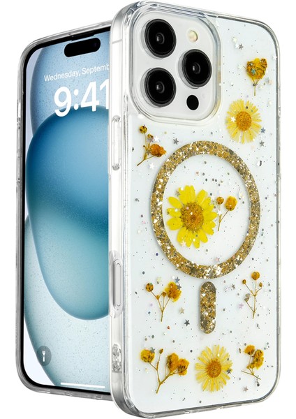 Iphone 16 Pro Max Kılıf Daisy Simli Magsafe Kapak - Gold Dpmah