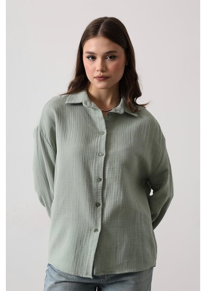 Müslin Uzun Kol Gömlek - Haki fiyatları