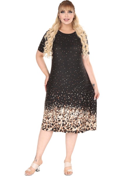 Butik Siyah Puanlı Leopar Desen A Kesim Midi Elbise fiyatları