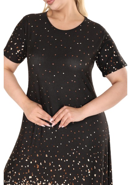 Butik Siyah Puanlı Leopar Desen A Kesim Midi Elbise indirimleri