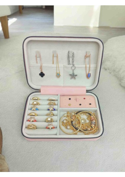 Kadın Takı Kutusu | Çok Gözlü, Taşınabilir, Fermuarlı Mücevher Saklama ve Düzenleme Kutusu – Yüzük, Kolye, Bilezik Organizer”