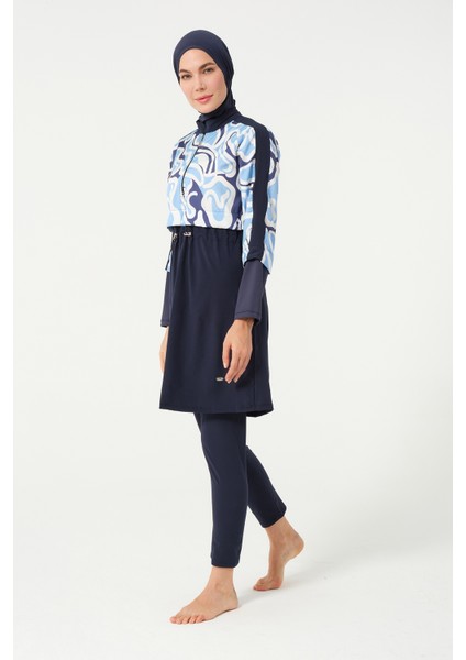 Kadın Crop Detaylı Sporcu Beli Lastikli Tam Kapalı Tesettür Mayo 3008-25 Koyu Lacivert modelleri