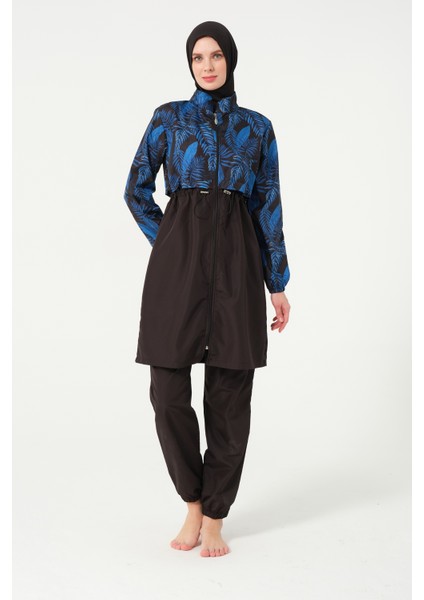 Kadın Yaprak Desenli Tam Kapalı Tesettür Mayo 22156-25 Siyah