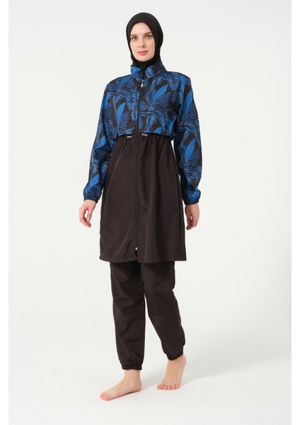 Kadın Yaprak Desenli Tam Kapalı Tesettür Mayo 22156-25 Siyah modelleri