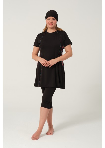 Kadın Desenli Hızlı Kuruyan Yarı Kapalı Tesettür Mayo 2523-25 Siyah fiyatları