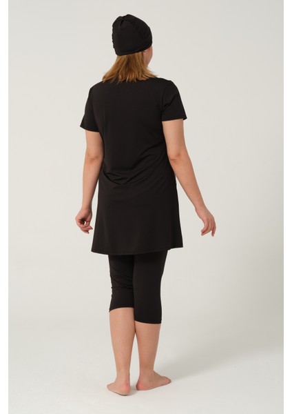 Kadın Desenli Hızlı Kuruyan Yarı Kapalı Tesettür Mayo 2523-25 Siyah fırsatları