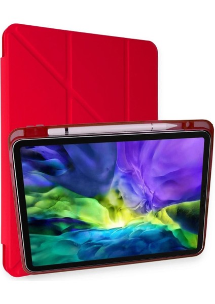 Ipad Pro 11 (2024) Kılıf Kalemlikli Mars Tablet Kılıfı - Kırmızı Dpmah