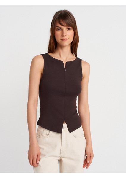 31764 Fermuar Detaylı Top-Koyu Kahve