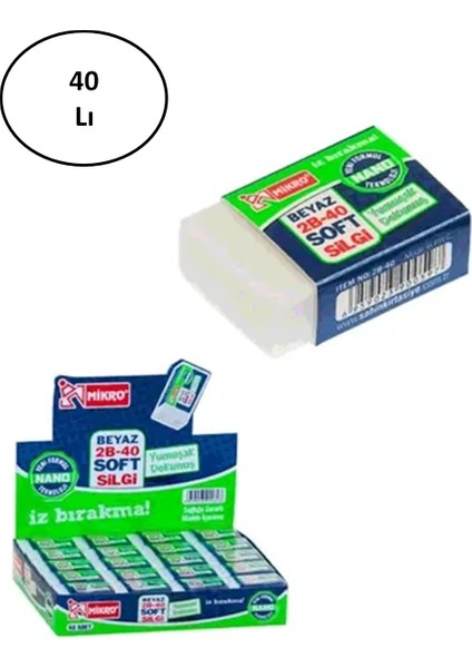 Mikro N2B40 Beyaz Soft Nano Silgi 40'lı