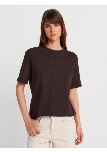 31218 Dikiş Detaylı T-Shirt-Koyu Kahve