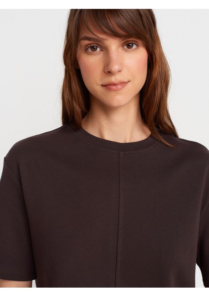 31218 Dikiş Detaylı T-Shirt-Koyu Kahve modelleri
