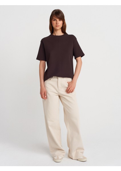 31218 Dikiş Detaylı T-Shirt-Koyu Kahve fırsatları