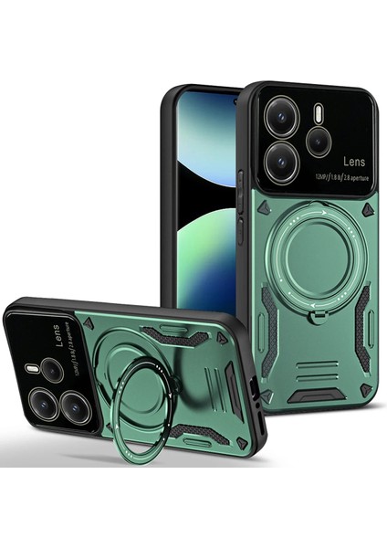 Xiaomi Redmi Note 14 4g Kılıf Joy Lens Standlı Kapak - Koyu Yeşil Mrayd